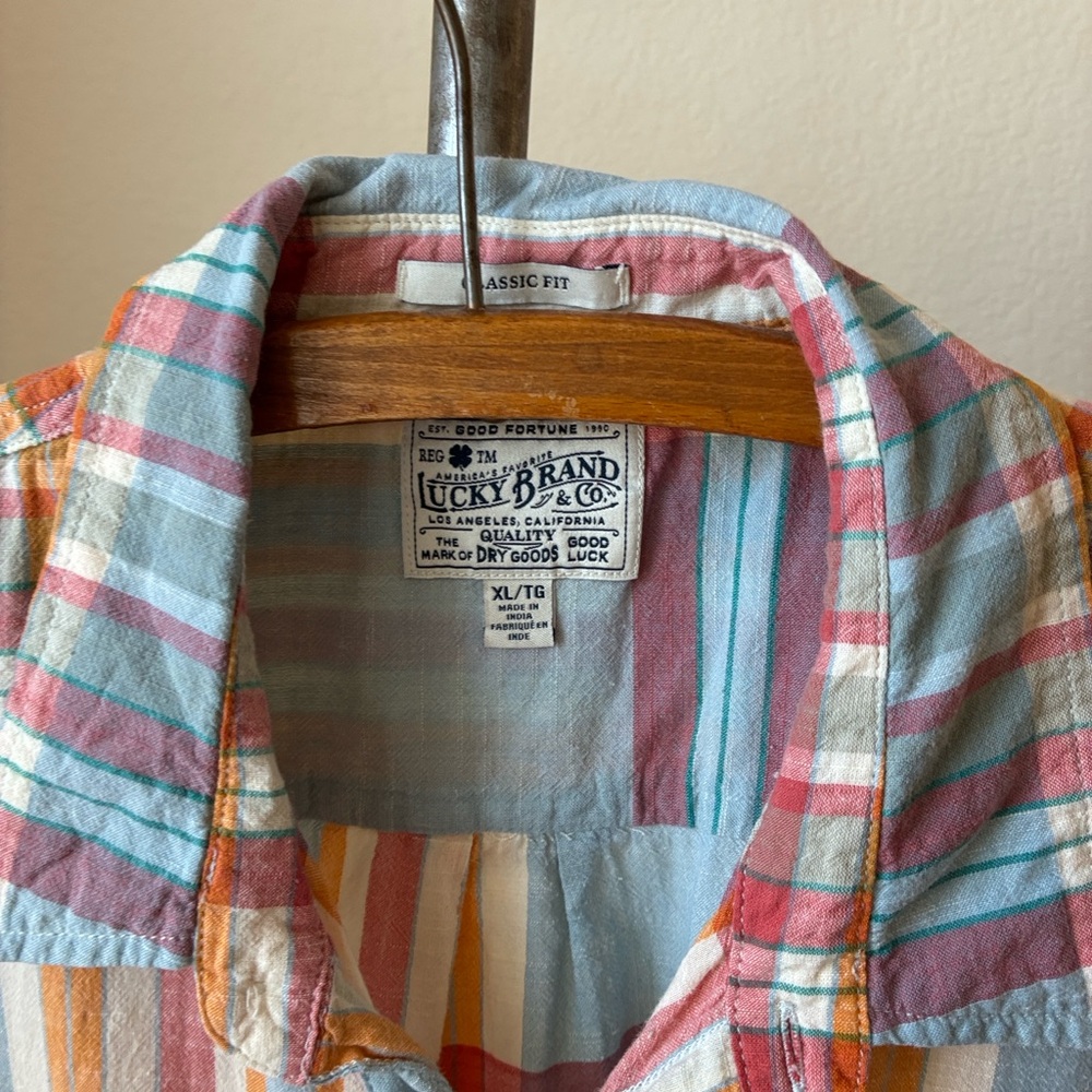 Lucky Brand Mens XL plaid short sleeve button down 100% cotton EUC - Picture 3 of 5